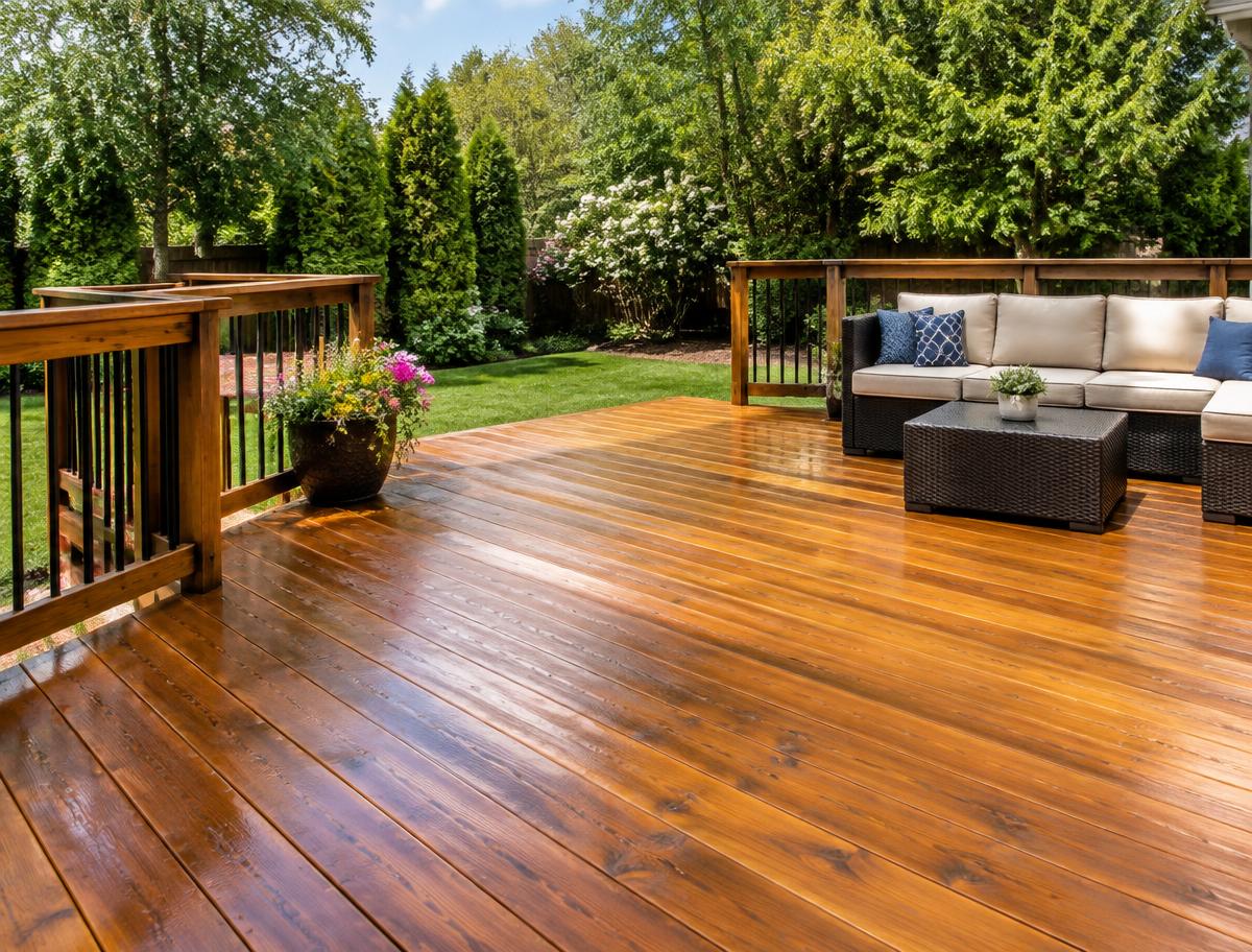 Deck de madera lijado y protegido